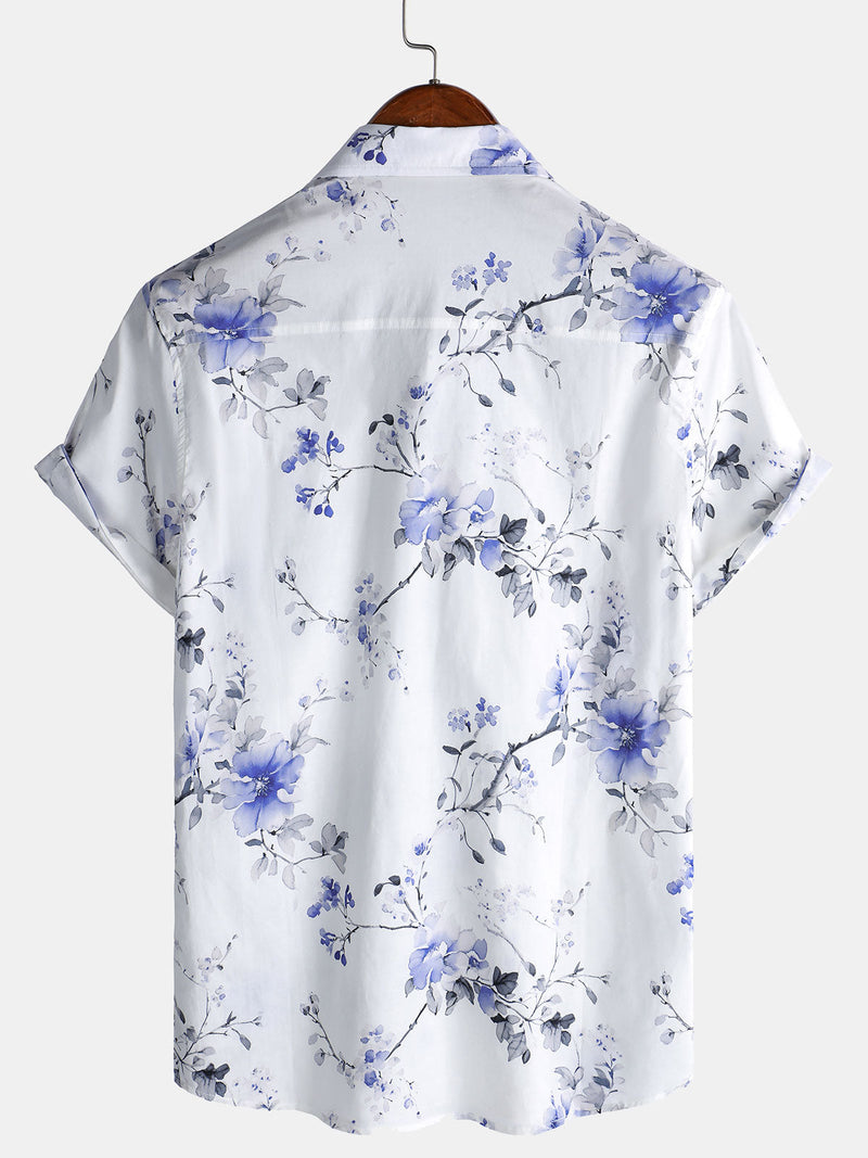 Camisa informal de verano de manga corta con estampado floral para hombre