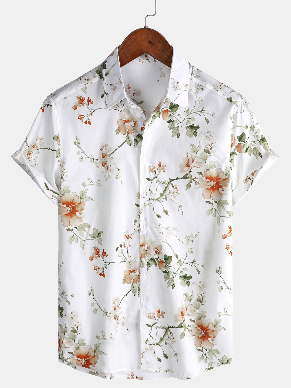 Camisa hawaiana de algodón con estampado floral de manga corta para hombre