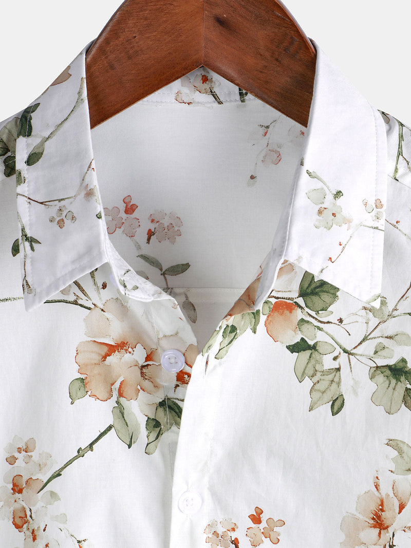 Camisa hawaiana de algodón con estampado floral de manga corta para hombre
