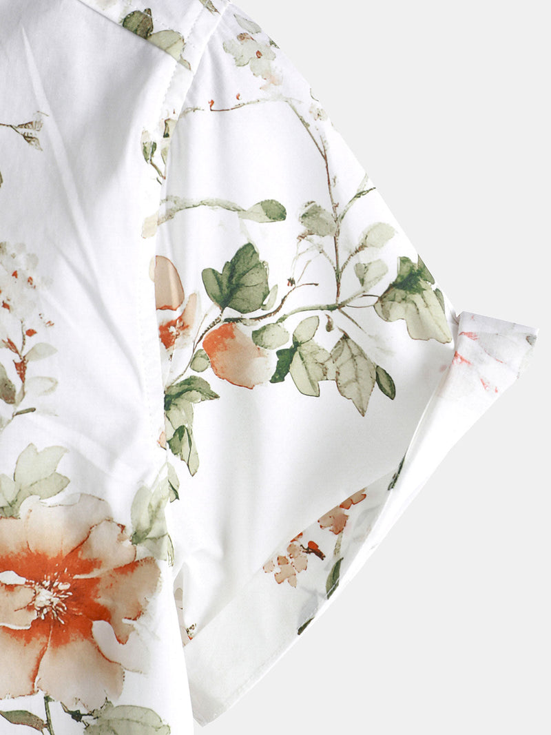 Camisa hawaiana de algodón con estampado floral de manga corta para hombre
