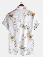 Camisa hawaiana de algodón con estampado floral de manga corta para hombre