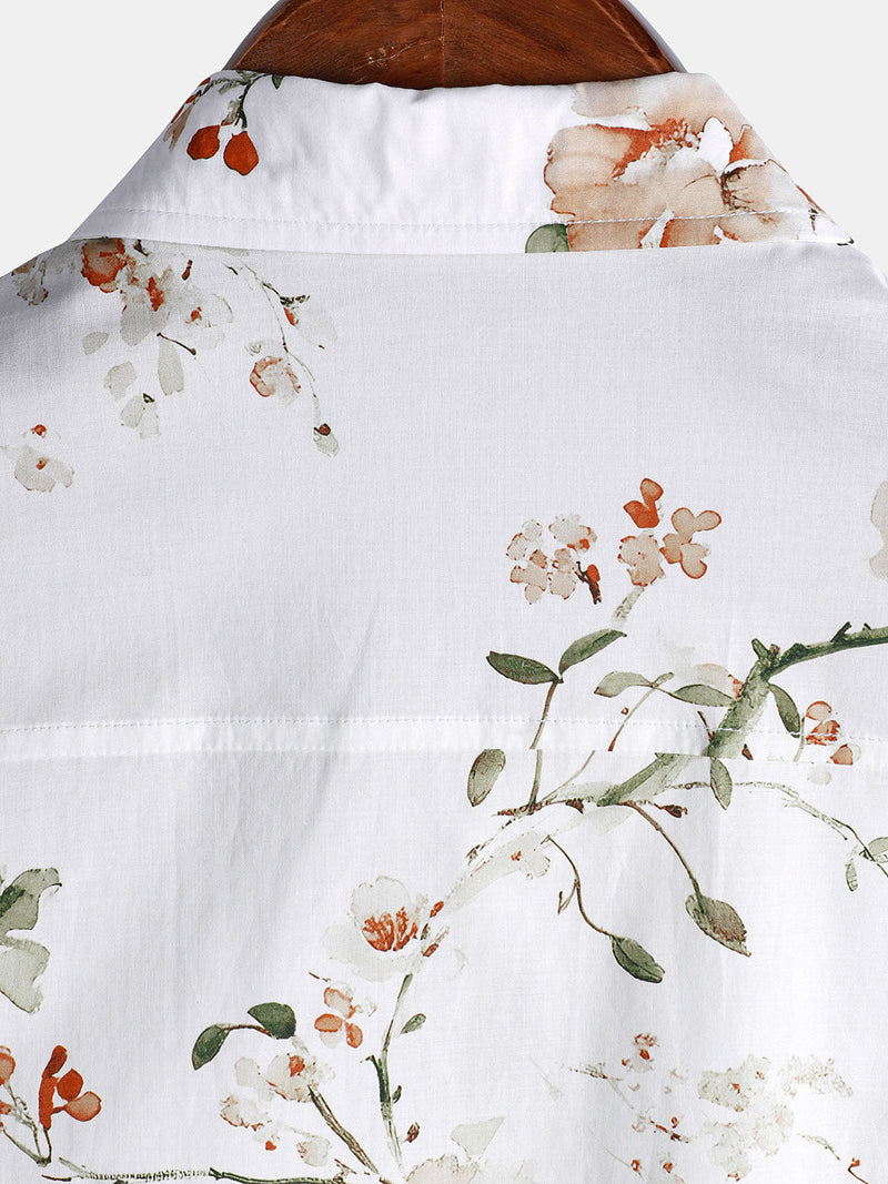 Camisa hawaiana de algodón con estampado floral de manga corta para hombre