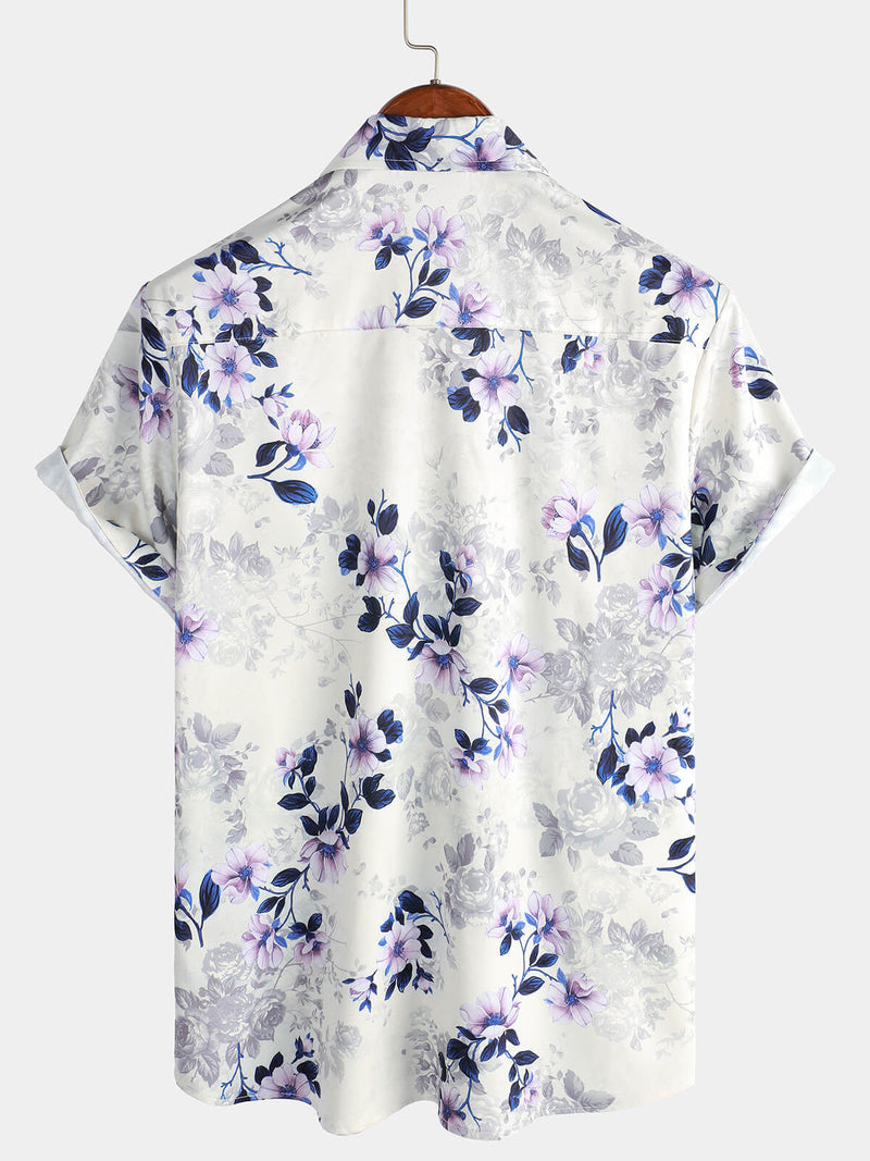 Camisa informal con botones y estampado floral de manga corta de verano para hombre