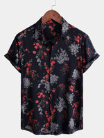 Camisa informal de manga corta con estampado floral de rayón para hombre