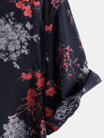 Camisa informal de manga corta con estampado floral de rayón para hombre