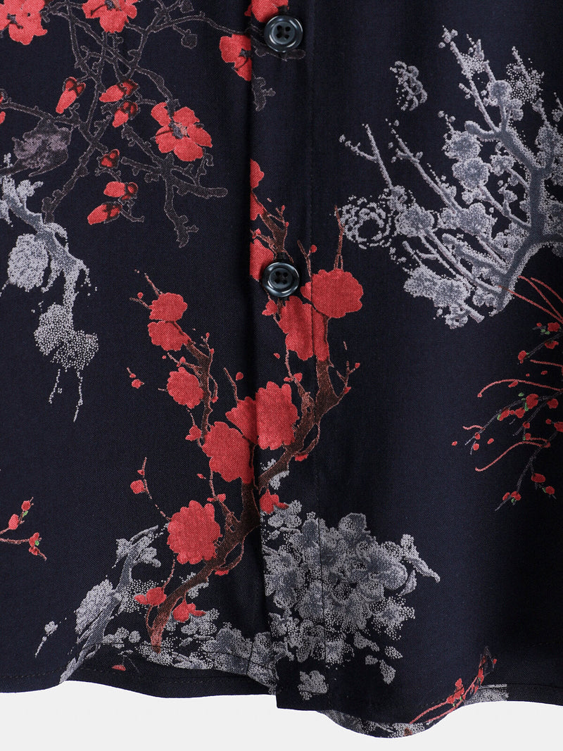 Camisa informal de manga corta con estampado floral de rayón para hombre