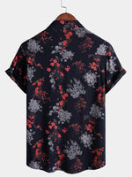 Camisa informal de manga corta con estampado floral de rayón para hombre