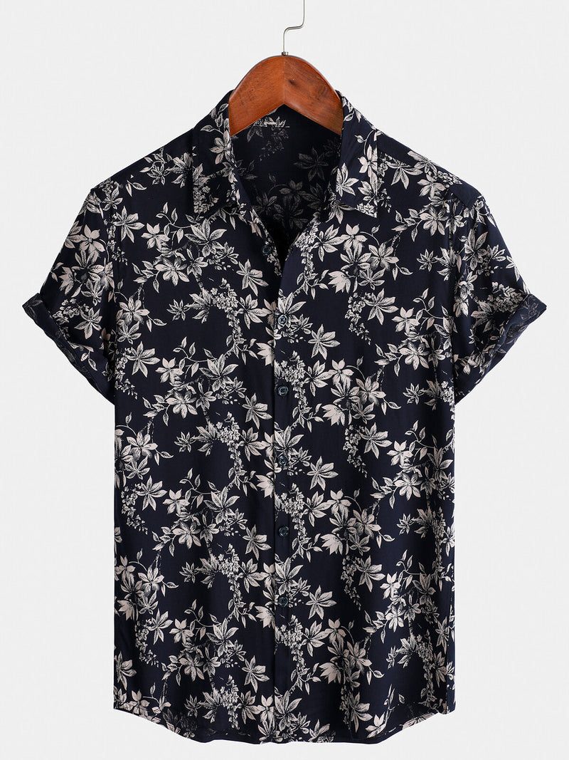 Camisa informal de manga corta con estampado floral para hombre para vacaciones de verano