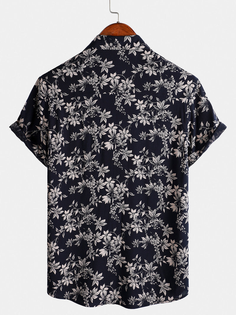 Camisa informal de manga corta con estampado floral para hombre para vacaciones de verano