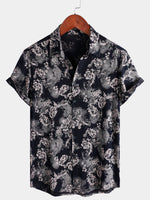 Camisa de manga corta de verano con estampado floral de rayón para hombre