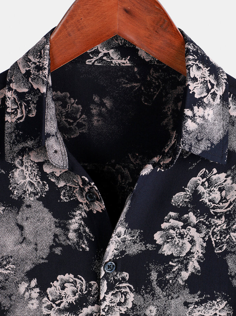 Camisa de manga corta de verano con estampado floral de rayón para hombre
