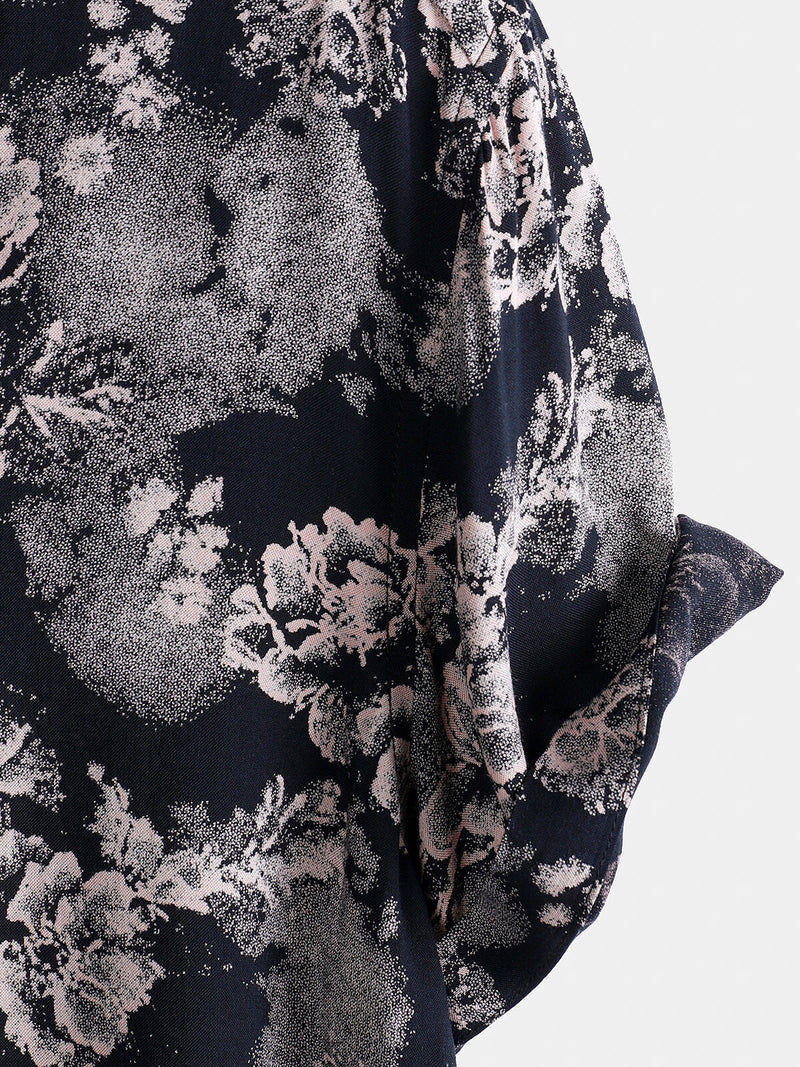 Camisa de manga corta de verano con estampado floral de rayón para hombre