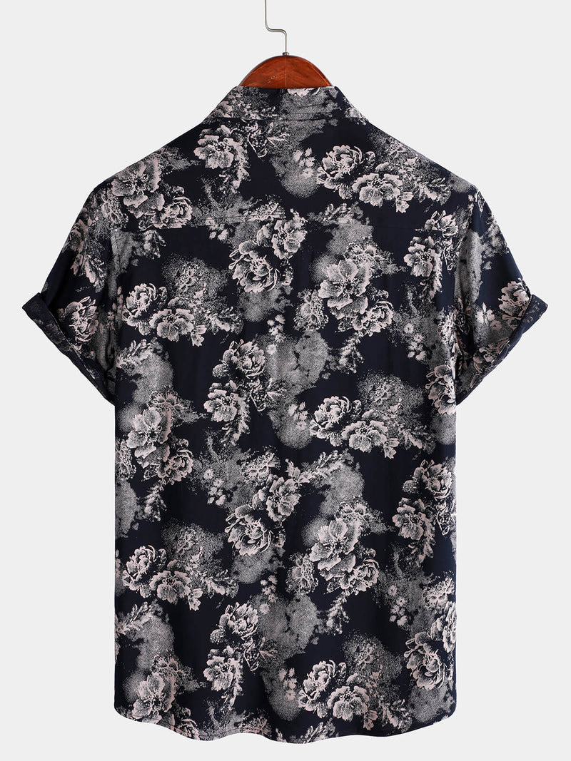 Camisa de manga corta de verano con estampado floral de rayón para hombre
