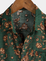 Camisa de manga corta transpirable con bolsillo y estampado floral retro para hombre