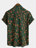 Camisa de manga corta transpirable con bolsillo y estampado floral retro para hombre