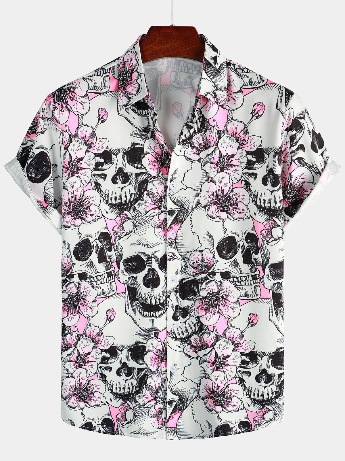 Camisa de manga corta con calavera y rosa para hombre