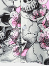 Camisa de hombre de manga corta con botones y estampado de calaveras y flores rosas