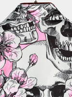 Camisa de hombre de manga corta con botones y estampado de calaveras y flores rosas