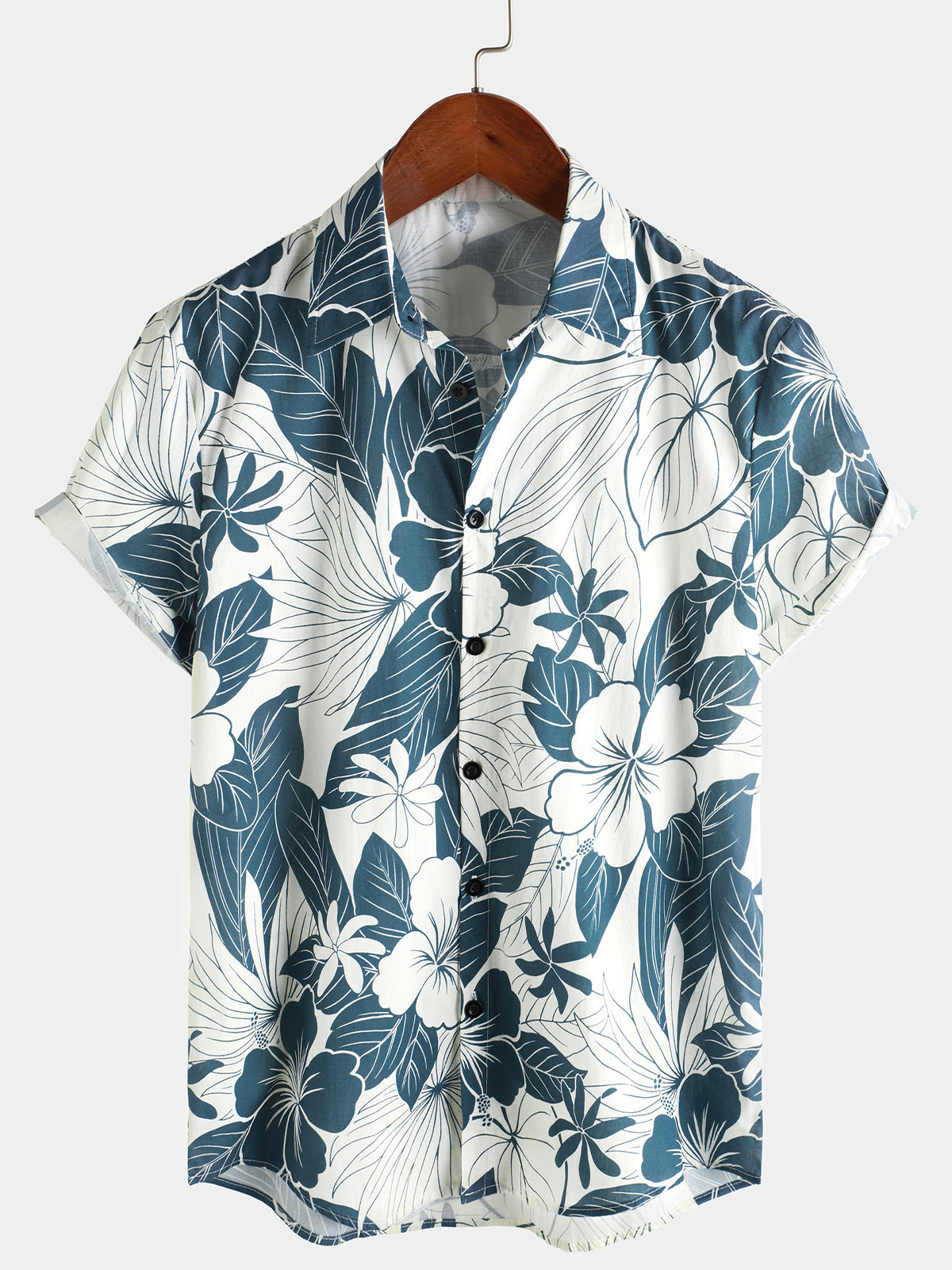 Camisa hawaiana de playa de manga corta con botones y estampado floral 100 % algodón para hombre