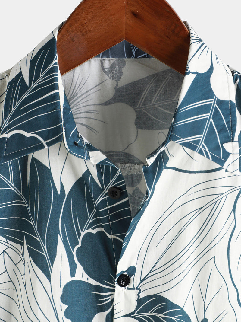 Camisa hawaiana de playa de manga corta con botones y estampado floral 100 % algodón para hombre