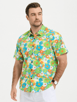 Camisa hawaiana tropical de algodón floral verde para hombres