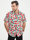 Camisa de manga corta de algodón en beige con estampado de rosas transpirable y botones para hombres ideal para la playa en verano