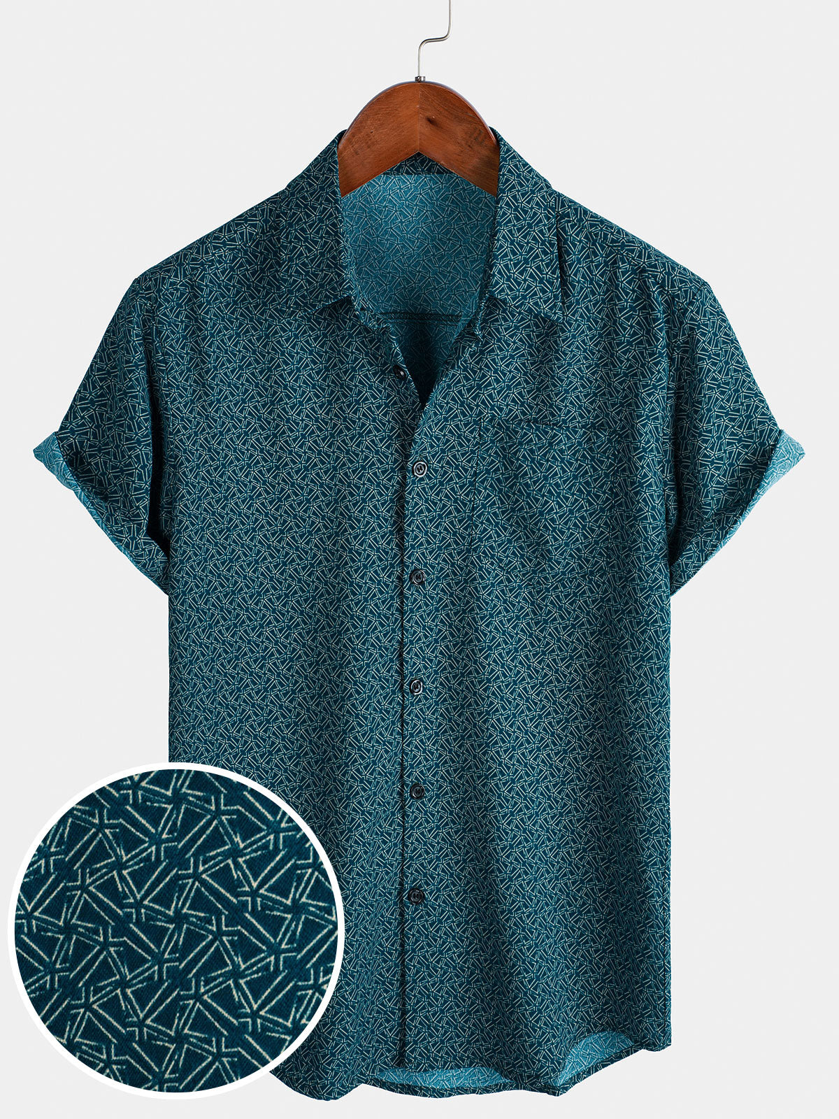 Camisa informal de manga corta con bolsillo y estampado geométrico para hombre