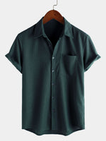 Camisa informal de manga corta para playa de verano con diseño de gofre para hombre