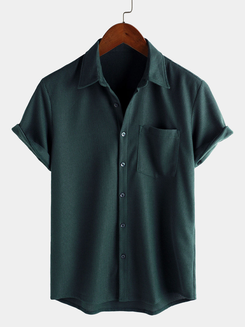 Camisa informal de manga corta para playa de verano con diseño de gofre para hombre