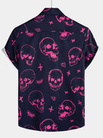 Camisa de manga corta con estampado de calaveras hawaianas para hombre