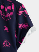 Camisa de manga corta con estampado de calaveras hawaianas para hombre