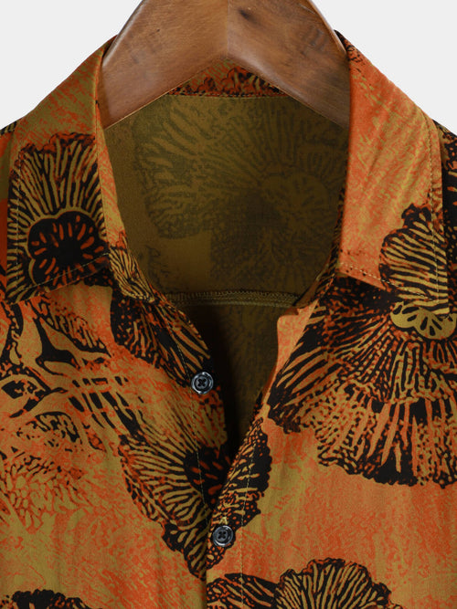 Camisa hawaiana de manga corta transpirable con estampado floral retro para hombre