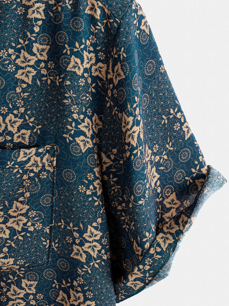Camisa de verano con bolsillo y estampado retro para hombre