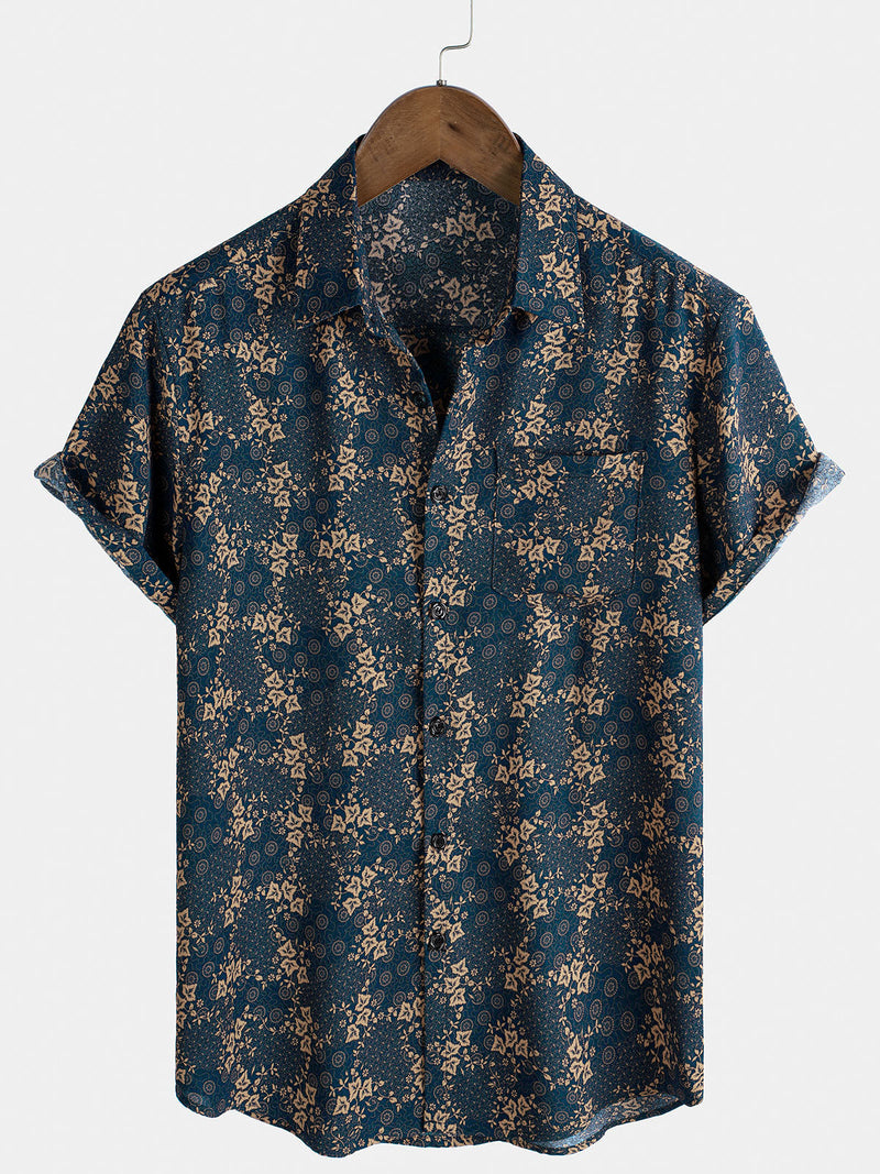 Camisa de verano con bolsillo y estampado retro para hombre