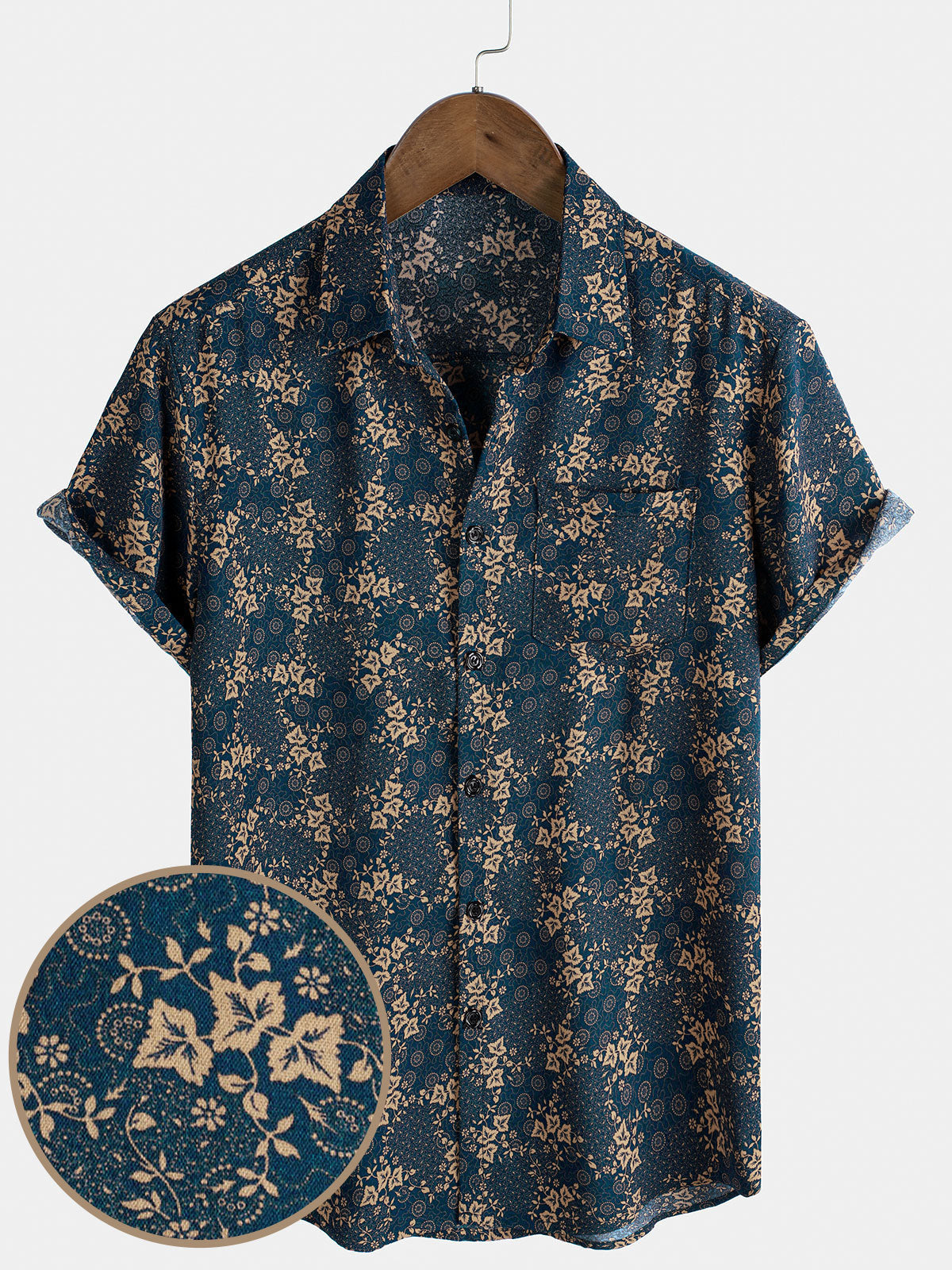 Camisa de verano con bolsillo y estampado retro para hombre