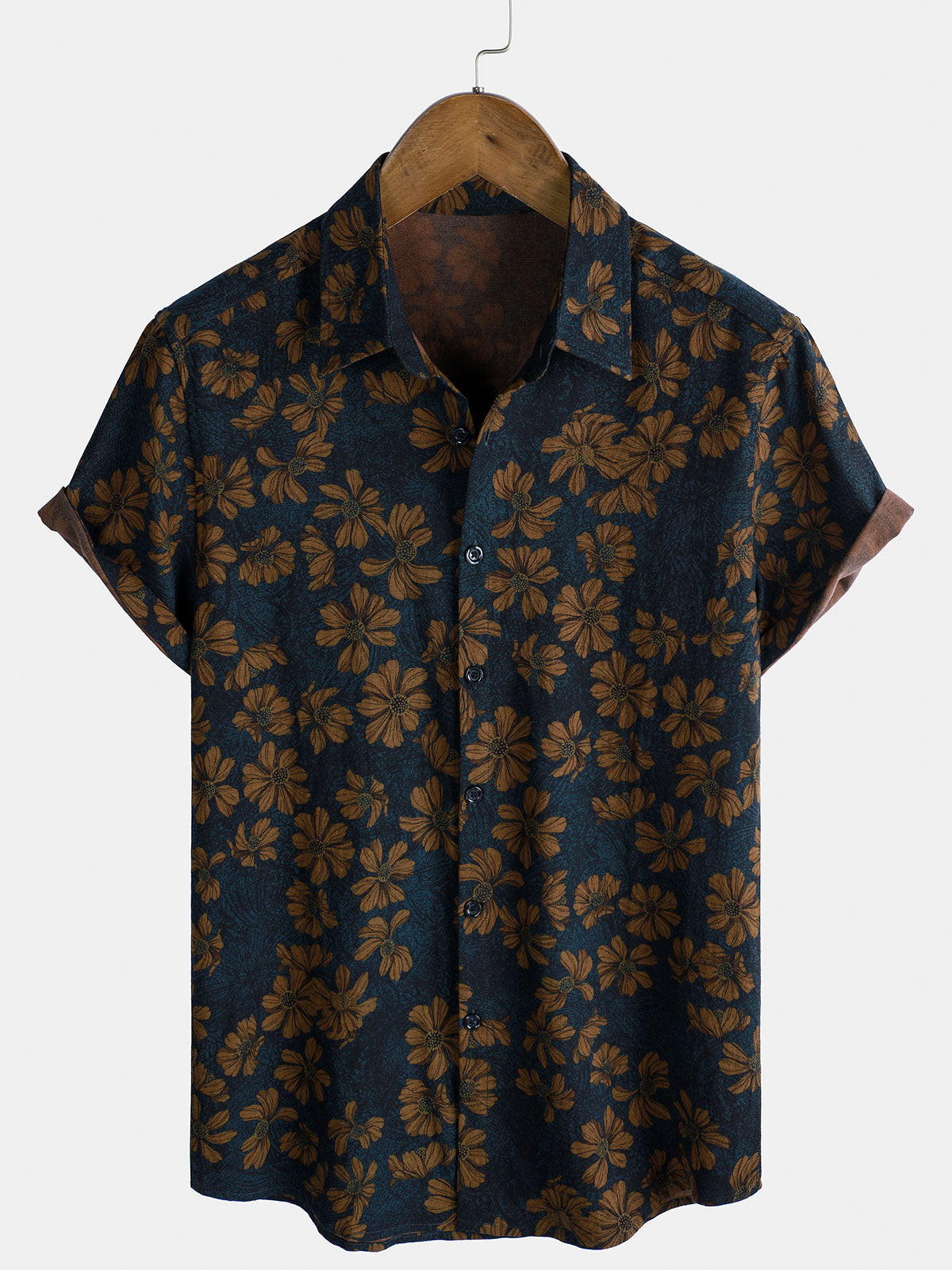 Camisa de manga corta transpirable con estampado floral vintage para hombre