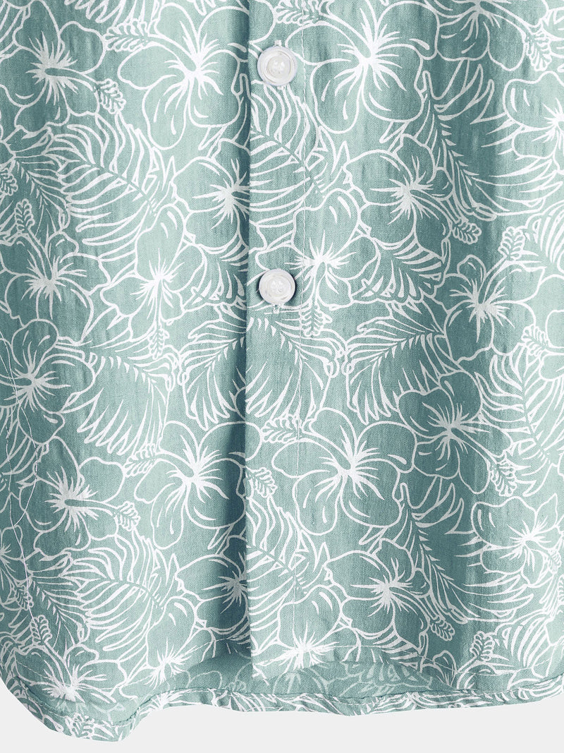 Camisa de playa de manga corta de algodón con estampado floral de verano para hombre