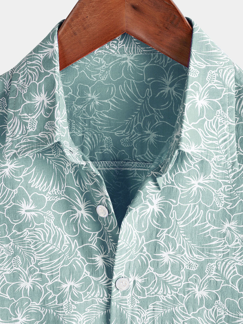 Camisa de playa de manga corta de algodón con estampado floral de verano para hombre