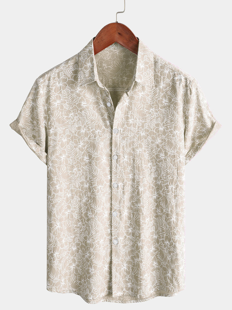 Camisa hawaiana de manga corta de algodón con estampado floral de verano para hombre