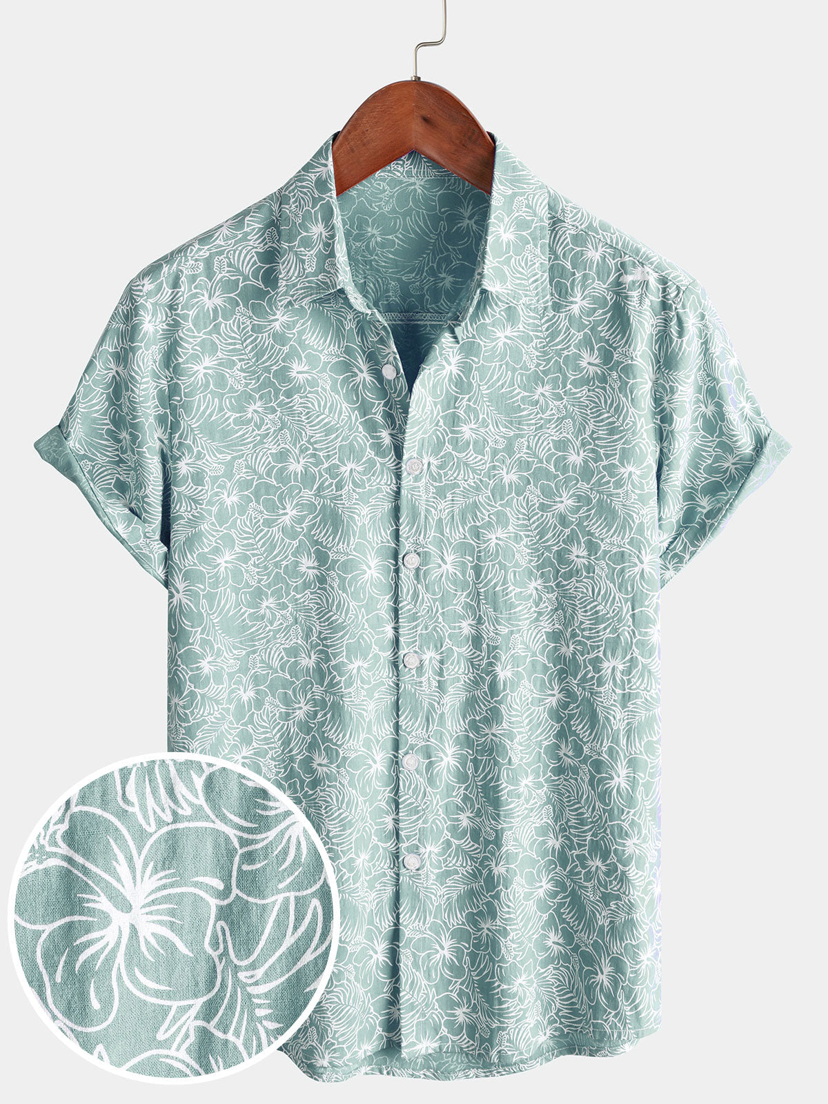 Camisa de playa de manga corta de algodón con estampado floral de verano para hombre