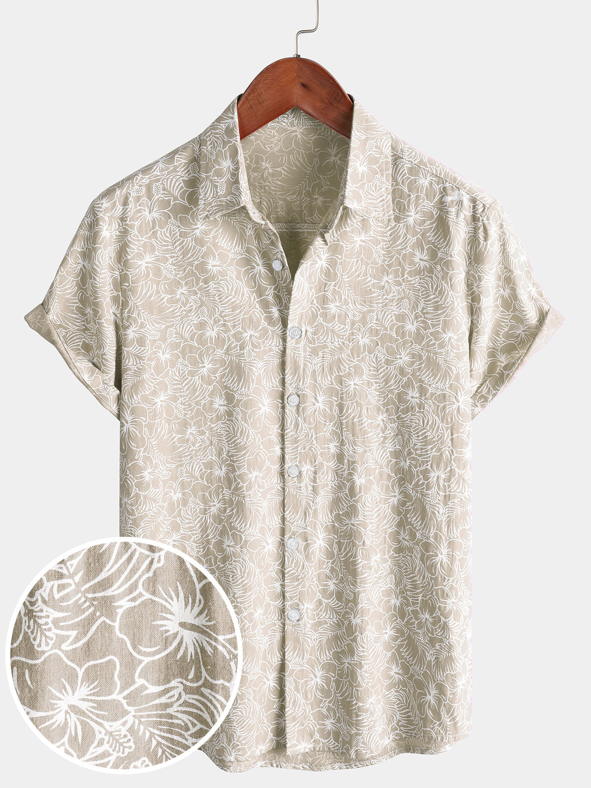 Camisa hawaiana de manga corta de algodón con estampado floral de verano para hombre