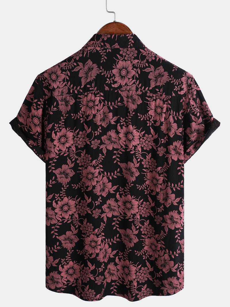 Camisa hawaiana de manga corta con estampado floral vintage para hombre