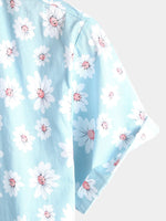 Camisa hawaiana de algodón de manga corta con estampado floral de margaritas para hombre