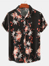 Camisa casual de manga corta para hombres con botones, floral retro de los años 70 para vacaciones