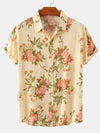 Camisa casual de manga corta para hombres con botones, floral retro de los años 70 para vacaciones