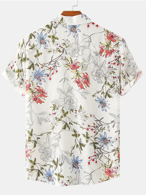 Camisa hawaiana vintage de manga corta con estampado floral para hombres ideal para el verano