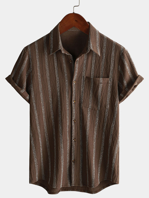 Camisa hawaiana de manga corta con botones y bolsillo a rayas de verano para hombre