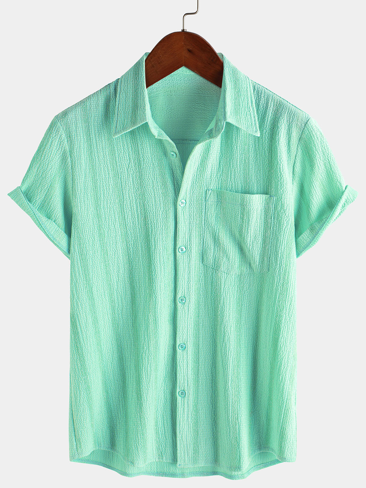 Camisa informal de manga corta con bolsillo a rayas de verano para hombre