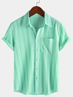 Camisa informal de manga corta con bolsillo a rayas de verano para hombre