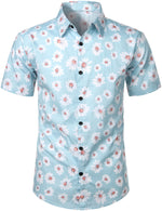 Camisa hawaiana de algodón de manga corta con estampado floral de margaritas para hombre